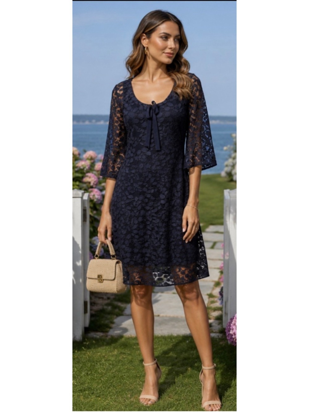 Garnet Hill Navy Lace Midi Dress Size 8 New Boho